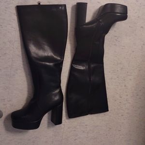 New Lamoda Whatta Showdown Black Knee High Platform Boots Size 12 WIDE